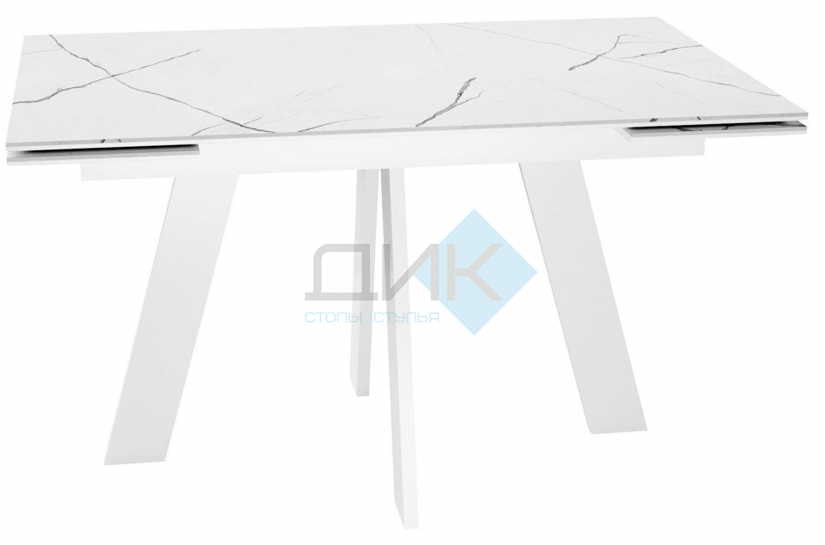 Стол DikLine SKM140 Керамика Белый мрамор, подстолье белое, опоры белые