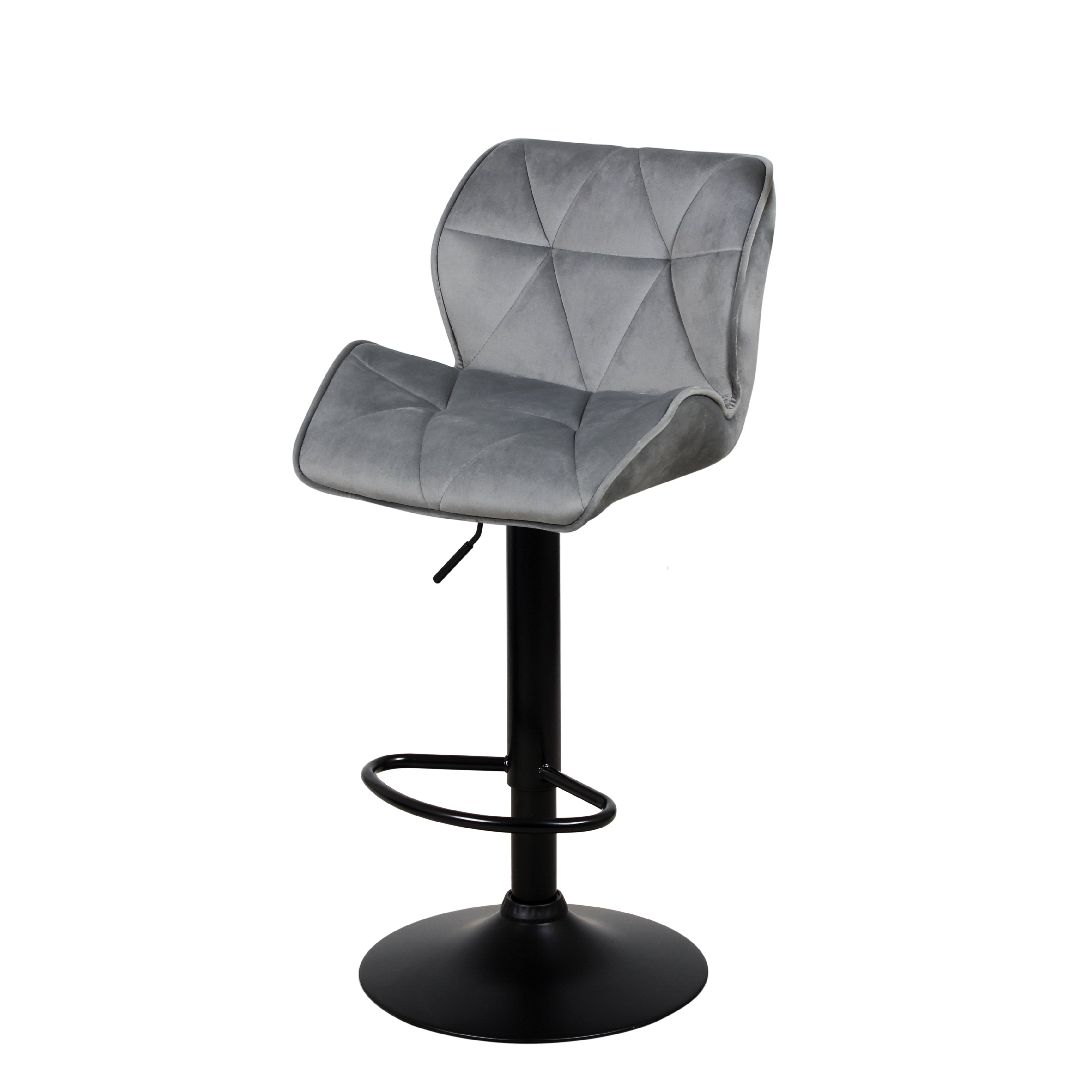 Барный стул на газлифте КРИСТАЛЛ серый велюр, цвет основания черный