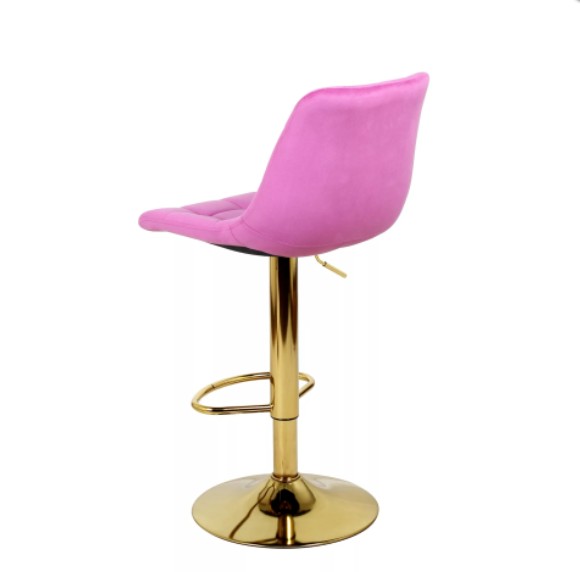 Барный стул на газлифте ДИЖОН розовый велюр, цвет основания золотой