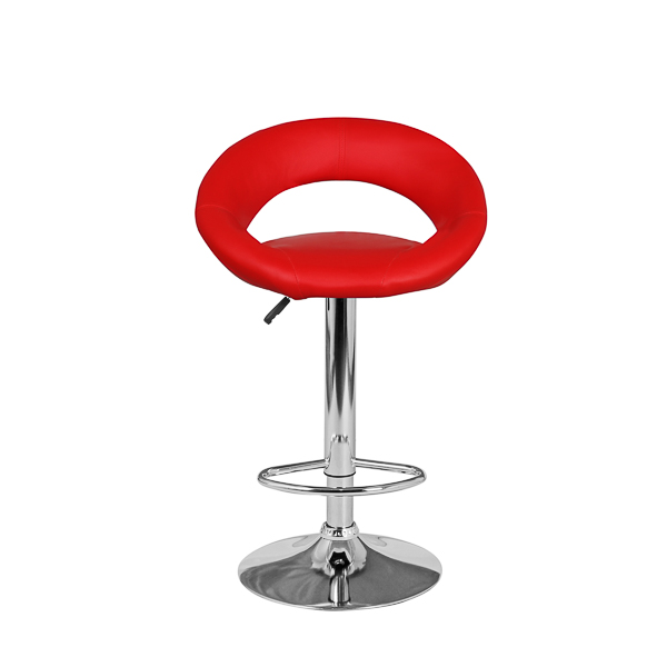 Барный стул на газлифте МИРА красный экокожа, основание хром