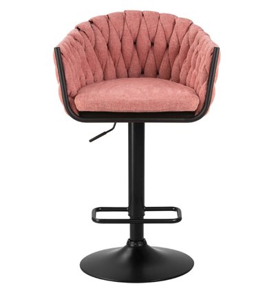Барный стул на газлифте DOBRIN LEON LM-9690 розовая ткань, черное основание