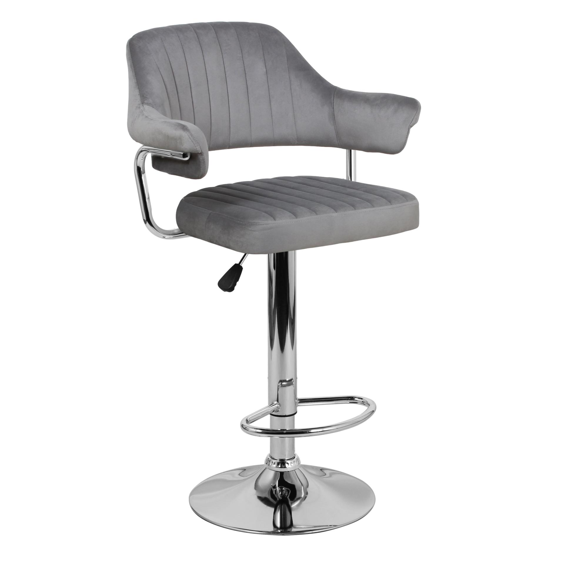 Барный стул на газлифте ЧАРЛИ WX-2915 серый велюр, основание хромированная сталь