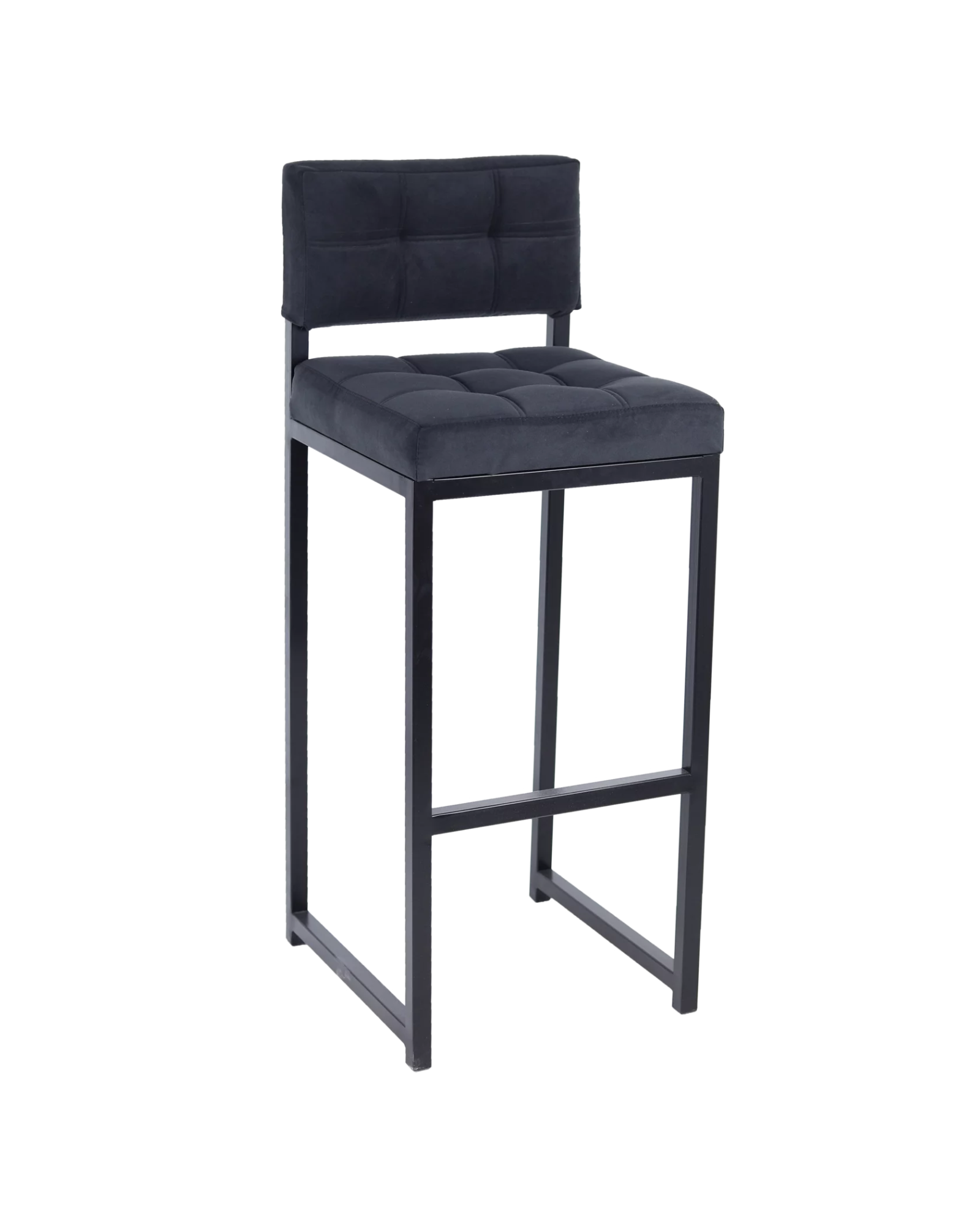 Барный стул ЛОФТ СТРОНГ на металлическом основании, черный велюр