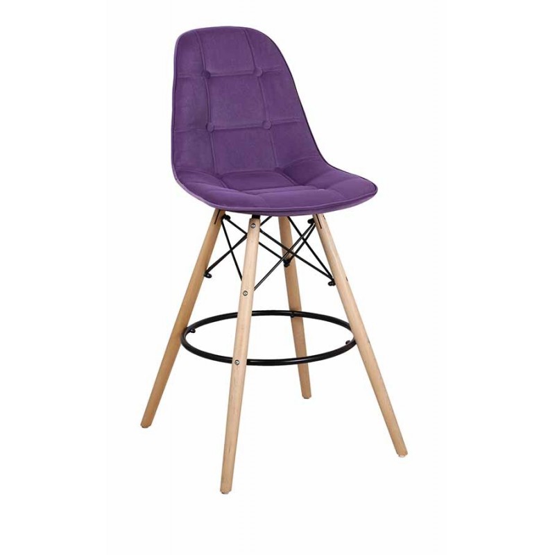 Барный стул ПАСКАЛЬ WX-2002V на деревянных ножках, фиолетовый велюр
