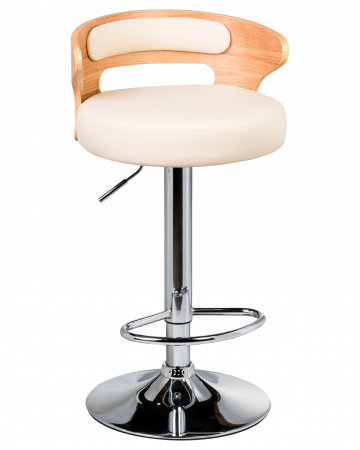 Барный стул на газлифте DOBRIN FRED LMZ-1018, кремовый PU, натуральное дерево, основание хромированная сталь