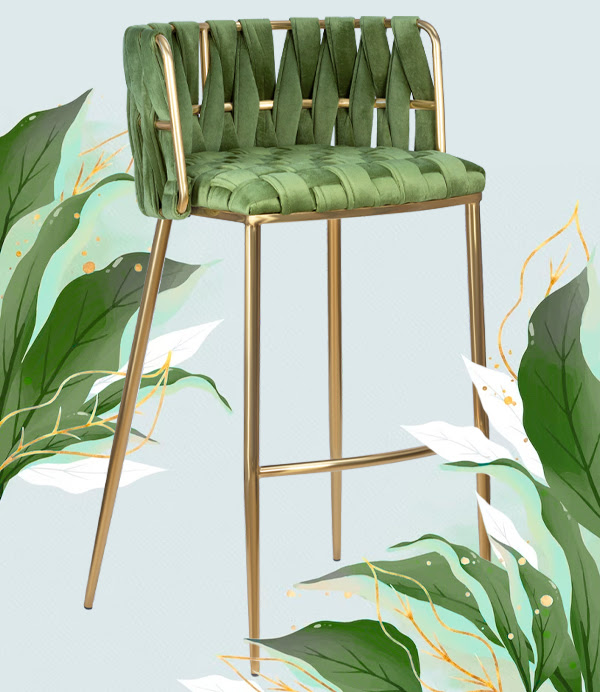 НОВИНКА! Барный стул DOBRIN EMMA GOLD LMN-1538, зеленый велюр, цвет основания золотой 