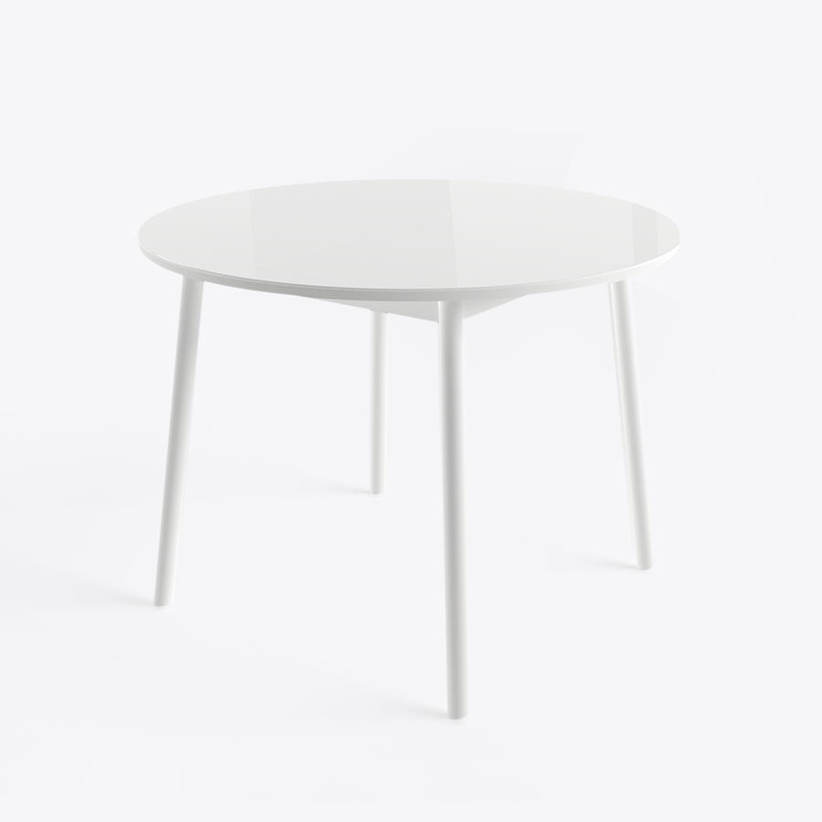 РАУНД стол круглый раздвижной со стеклом D100(137х100) см, Белый/Белый