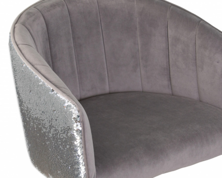 Барный стул на газлифте DOBRIN DARCY SHINY, серый велюр с серебряными пайетками, цвет основания хром 