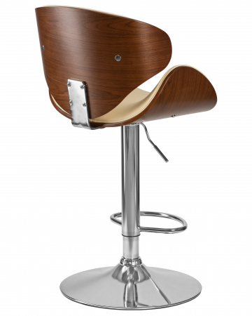 Барный стул на газлифте DOBRIN KARTER LMZ-4905, коричневое дерево, кремовый PU, основание хромированная сталь