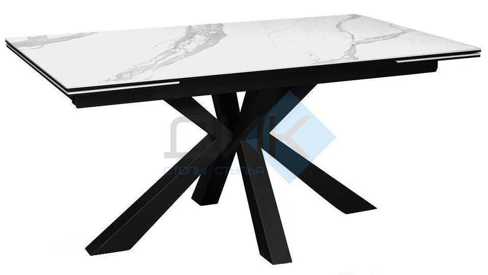 Стол обеденный раздвижной DikLine SFE140 Керамика Белый мрамор, подстолье черное, опоры черные
