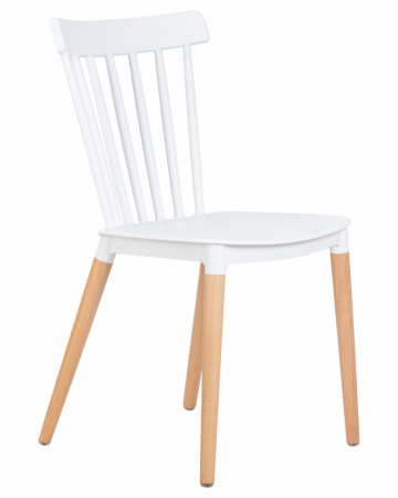 Обеденный стул DOBRIN THEO 687PP-LMZL, ножки светлый бук, цвет белый пластик (W-02)