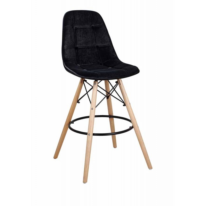 Барный стул ПАСКАЛЬ WX-2002V на деревянных ножках, черный велюр