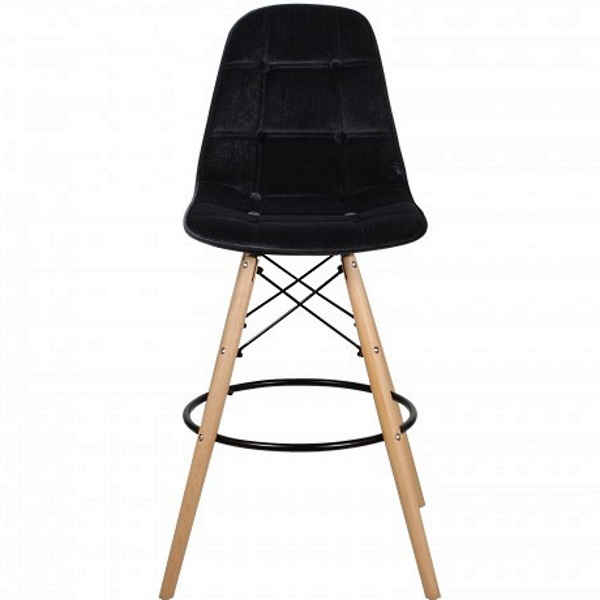 Барный стул ПАСКАЛЬ WX-2002V на деревянных ножках, черный велюр