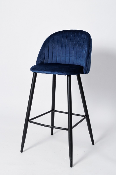 Барный стул ВC-1726, цвет синий вельвет, черное основание 