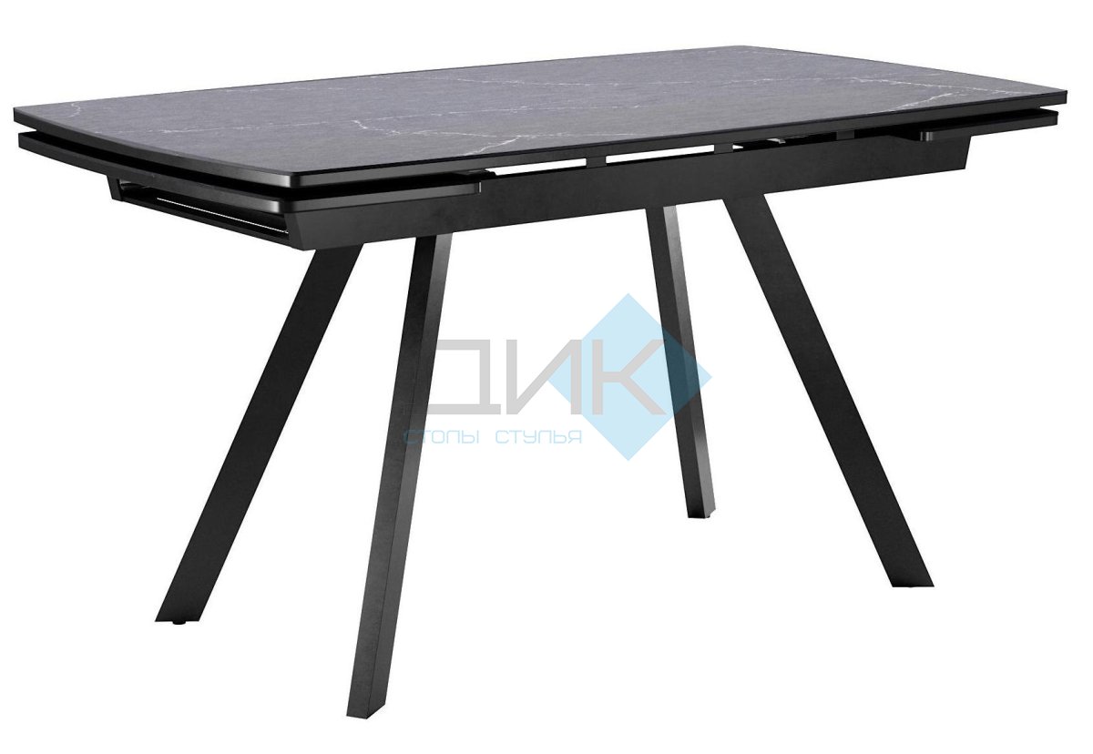 Стол обеденный раздвижной DikLine UK120 Керамика Серый мрамор, подстолье черное, опоры черные