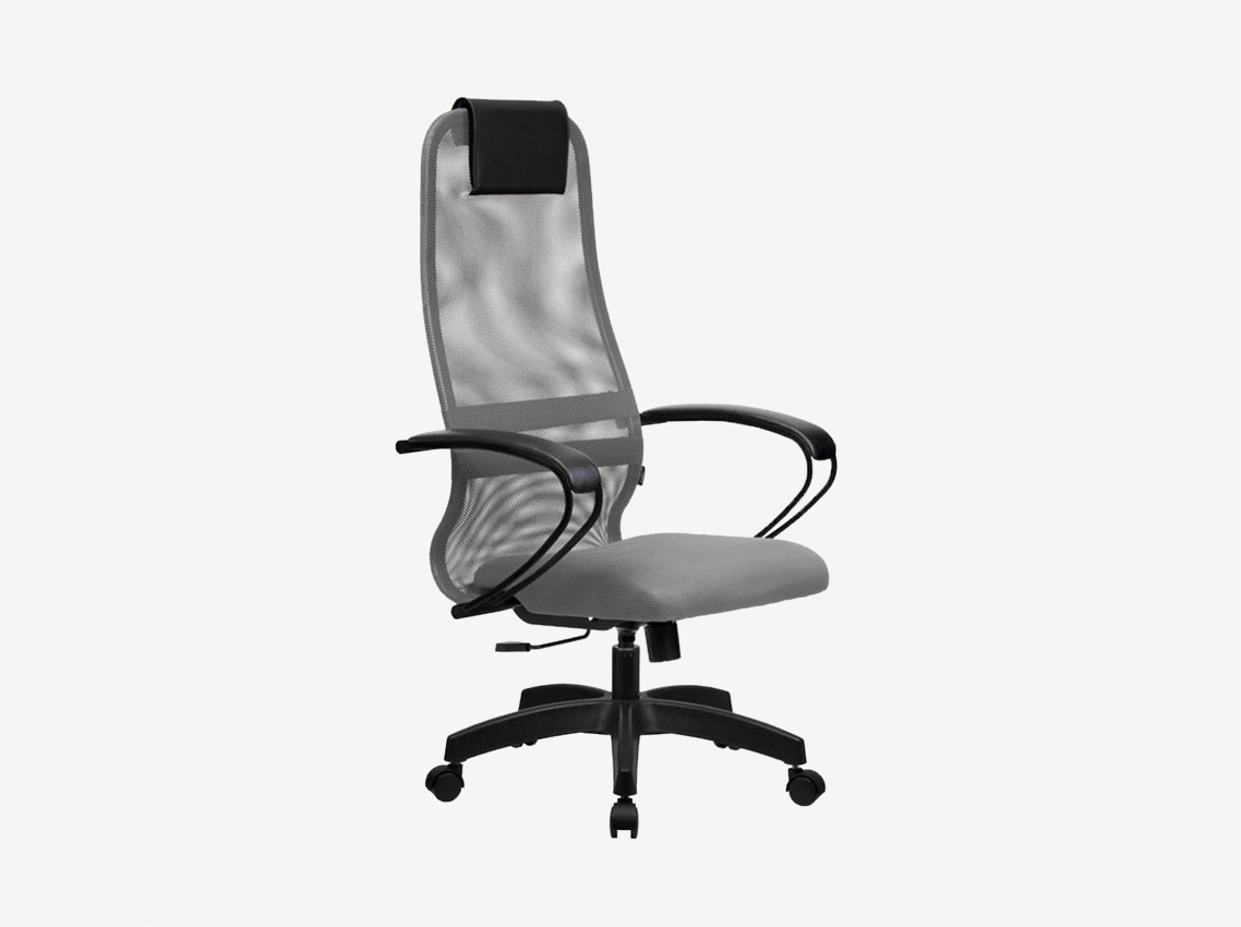 Кресло офисное МЕТТА комплект SU-BP-8, сетчатая ткань светло-серая/черный