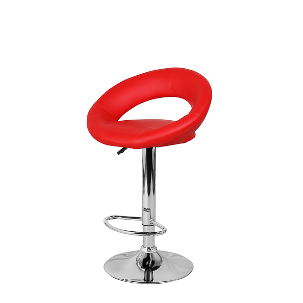 Барный стул на газлифте МИРА красный экокожа, основание хром
