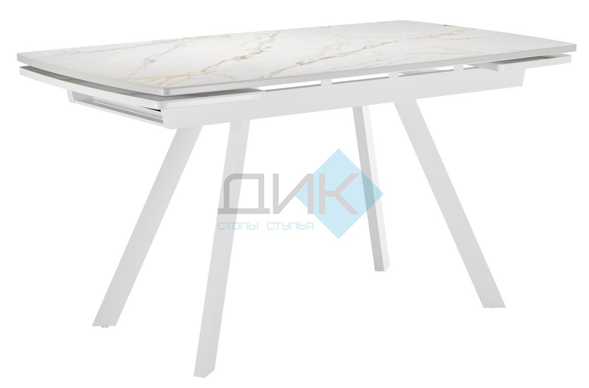 Стол DikLine UK120 Керамика Белый мрамор, подстолье белое, опоры белые
