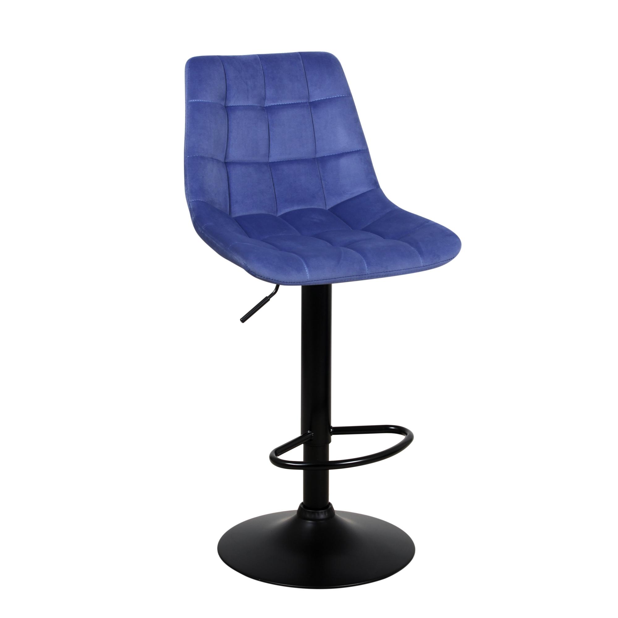 Барный стул на газлифте ЛИОН WX-2821 синий велюр, цвет основания черный