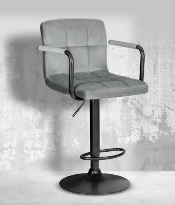 НОВИНКА! Барный стул на газлифте DOBRIN KRUGER ARM BLACK, серый велюр