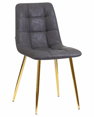 Обеденный стул DOBRIN ALEX, золотые ножки, серая антрацитовая винтажная экокожа (RU-08)