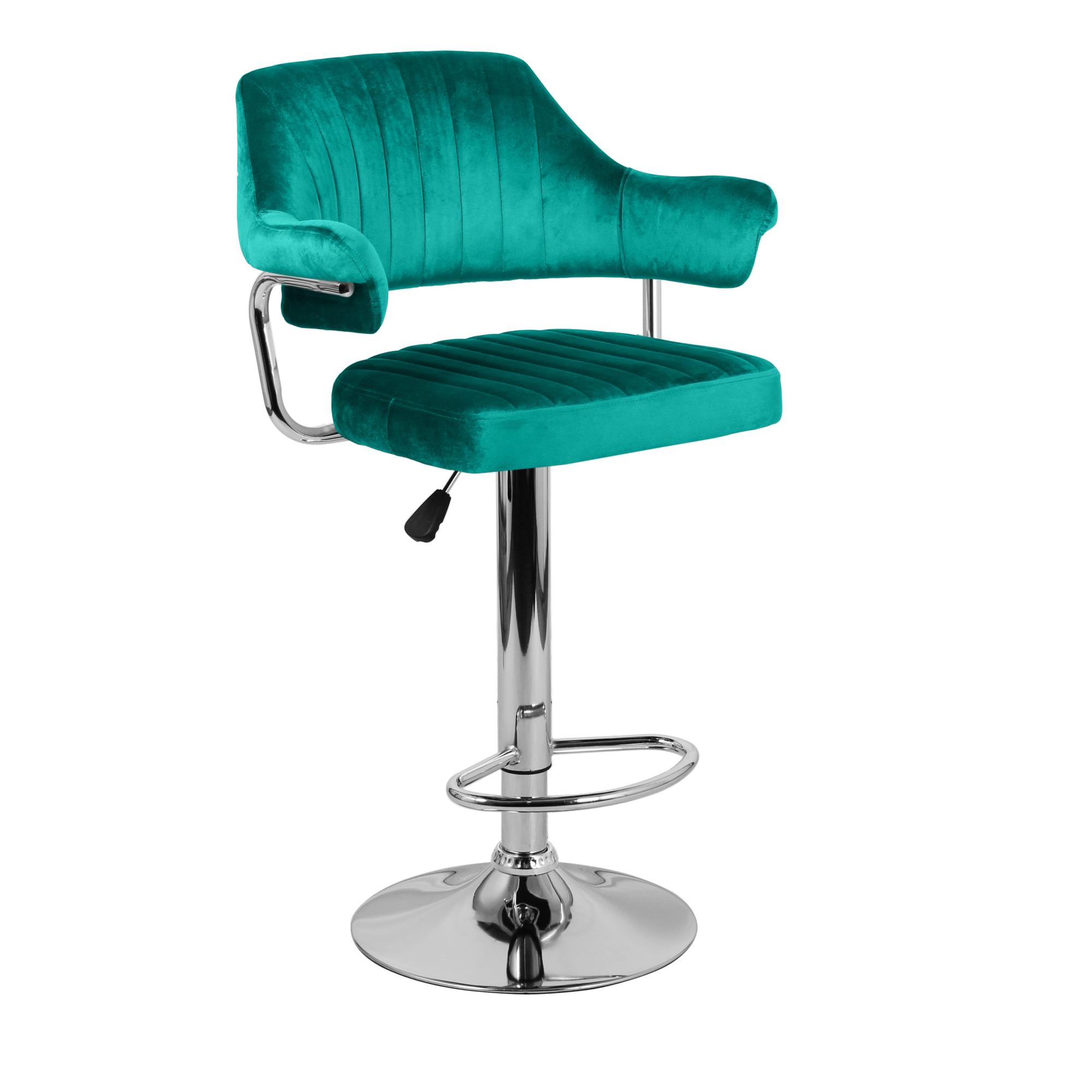 Барный стул на газлифте ЧАРЛИ WX-2915 зеленый велюр, основание хромированная сталь