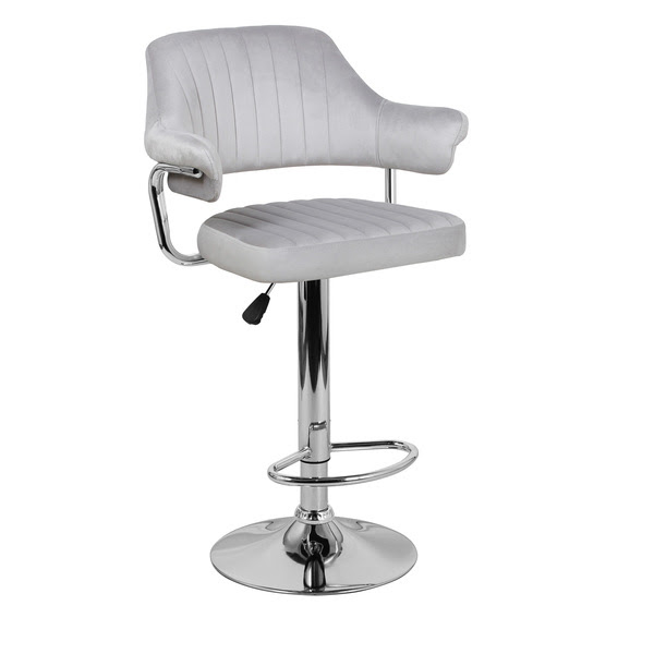 Барный стул на газлифте ЧАРЛИ WX-2915 светло-серый велюр, основание хромированная сталь