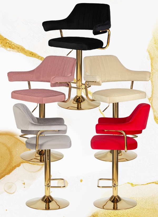 Великолепный!!! Барный стул на газлифте DOBRIN CHARLY велюровое сиденье, цвет основания золотой