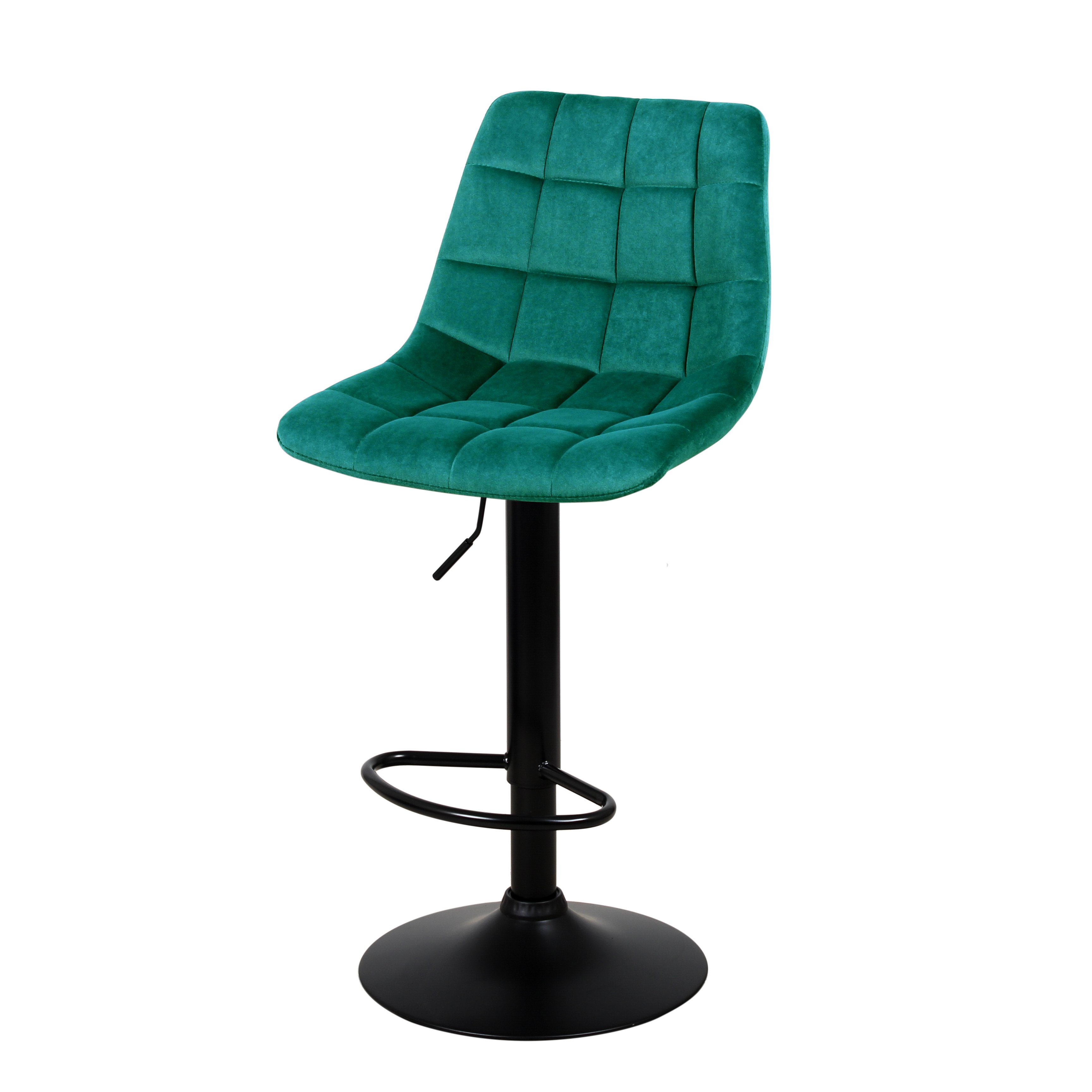 Барный стул на газлифте ЛИОН зеленый велюр, цвет основания черный