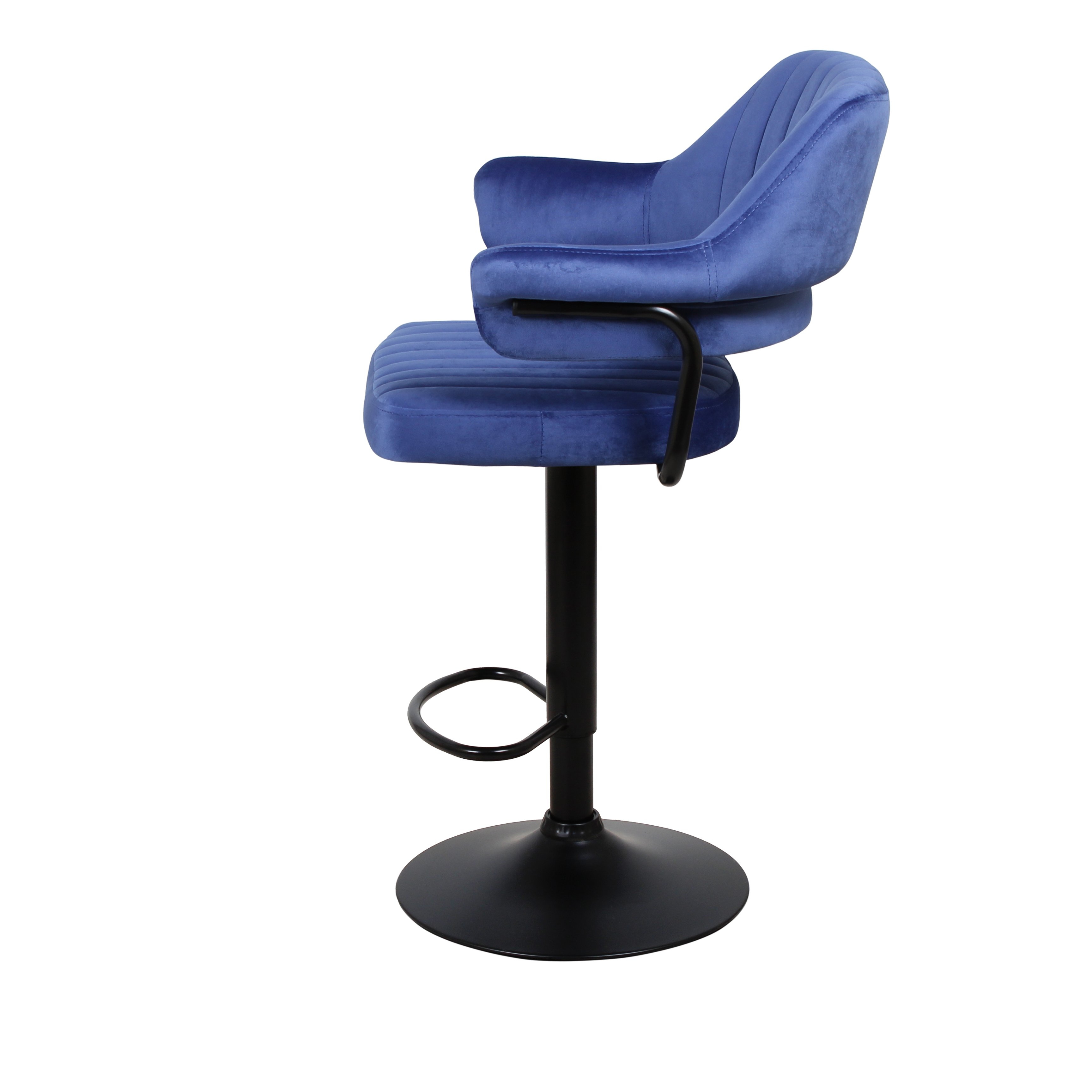 Барный стул на газлифте КАНТРИ синий велюр, цвет основания черный