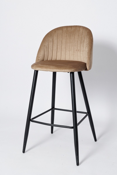 Барный стул ВC-1726, цвет бежевый вельвет, черное основание 
